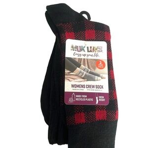 Muk Luks Black and Red Plaid Buffalo Check Women's Crew Socks - 2 Pair NWT